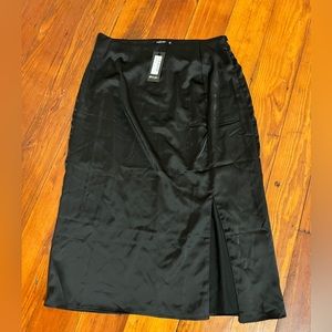 Nasty Gal Black Long Satin Skirt w/ Leg Slit Plus Size US 12 NWT